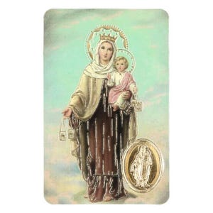 Notre Dame du Mont Carmel, carte médaille prière,   image pieuse plastifié protection et bienveillance, cadeau fêtes religieuse.