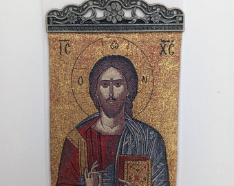Woven icon 10 x 23cm Christ Pantocrator. Novelty.