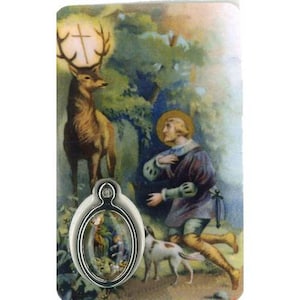 Carte médaille prière Saint Hubert pour vos dévotions, carte de prière à offrir ou s'offrir, cadeau idéal pour des fêtes religieuses.