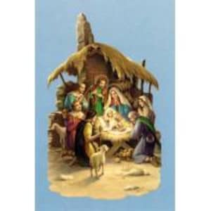Carte de Noël, scène traditionnelle de la nativité, très belle illustration de la crèche de Notre Seigneur Jésus Christ. Dimension 10 X 15cm