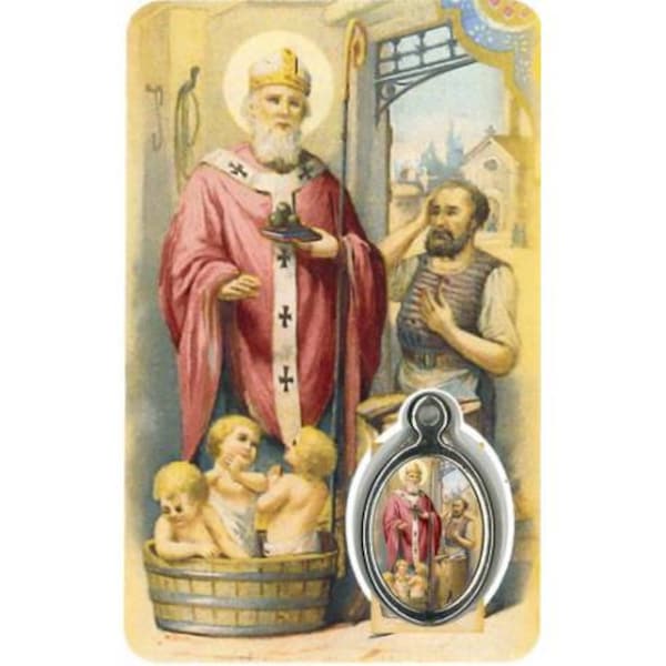 Carte médaille prière Saint Nicolas pour vos dévotions, livret de prière à offrir ou s'offrir, cadeau idéal pour des fêtes religieuses.