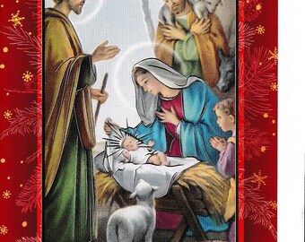 Carte de Noël double avec enveloppe, scène traditionnelle de la nativité, très belle illustration de la crèche. dimension 10x15cm.