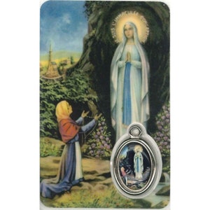 Carte médaille prière Notre Dame de Lourdes pour vos dévotions, carte de prière à offrir, cadeau idéal pour des fêtes religieuses.