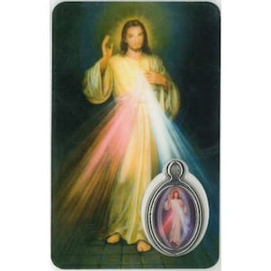 Carte médaille prière Jésus miséricordieux pour vos dévotions, carte de prière à offrir, cadeau idéal pour des fêtes religieuses.