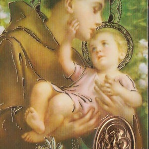 St Antoine , carte médaille prière,   image pieuse plastifié protection et bienveillance, cadeau fêtes religieuses, médaille religieuse.