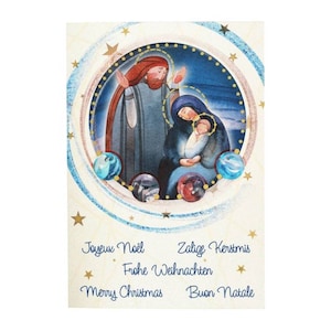 Carte de Noël double avec enveloppe, scène traditionnelle de la nativité, très belle illustration de la crèche. dimension 10x15cm.