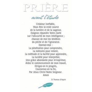 Carte prière 8,5 x 15 cm, prière avant l'étude.