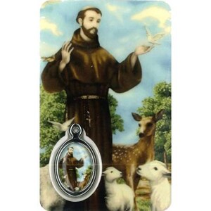 Carte médaille prière Saint François d'Assise pour vos dévotions, carte de prière à offrir, cadeau idéal pour des fêtes religieuses.