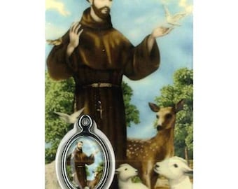 Carte médaille prière Saint François d'Assise pour vos dévotions, carte de prière à offrir, cadeau idéal pour des fêtes religieuses.