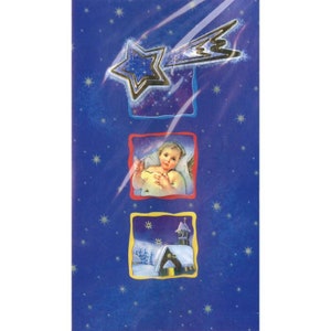 Carte de Noël double avec enveloppe, scène traditionnelle de la nativité, très belle illustration de la crèche. dimension 10x15cm.