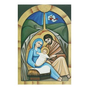 Carte de Noël double avec enveloppe, scène traditionnelle de la nativité, très belle illustration de la crèche. dimension 10x15cm.