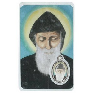 Carte médaille prière Saint Charbel pour vos dévotions, carte de prière à offrir ou s'offrir, cadeau idéal pour des fêtes religieuses.