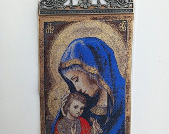 Woven icon 10 x 23cm, Virgin and child. Novelty.