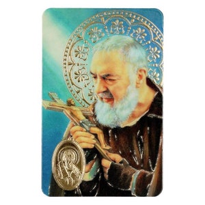 Saint Padre Pio , carte médaille prière,   image pieuse plastifié protection et bienveillance, cadeau fêtes religieuses, médaille religieuse