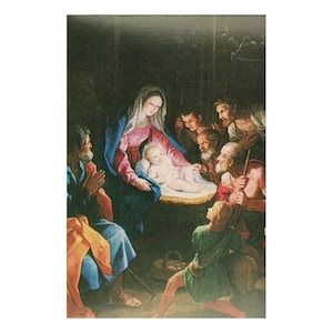 Carte de Noël double avec enveloppe, scène traditionnelle de la nativité, très belle illustration de la crèche. dimension 10x15cm.