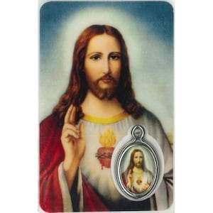 Medaglia di preghiera del Sacro Cuore di Gesù per le vostre devozioni, immaginetta di preghiera da offrire o regalarsi, regalo ideale per feste religiose