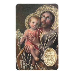 St Joseph , carte médaille prière,   image pieuse plastifié protection et bienveillance, cadeau fêtes religieuses, médaille religieuse.