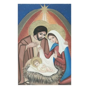 Carte de Noël double avec enveloppe, scène traditionnelle de la nativité, très belle illustration de la crèche. dimension 10x15cm.