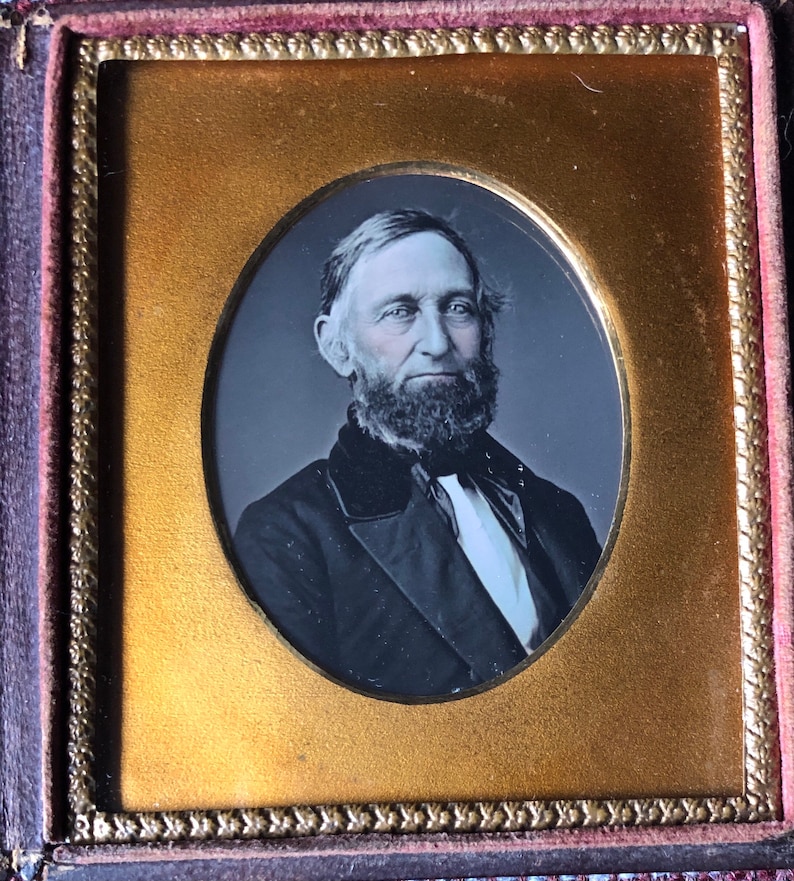 Tinted face A 6th plate daguerreotype of a man in a complete case Full beard Fashion.