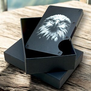 Billetera delgada personalizada con bloqueo RFID / Billetera grabada en metal / Diseño minimalista delgado / Clip para billetes con foto personalizada / Regalo perfecto para hombres