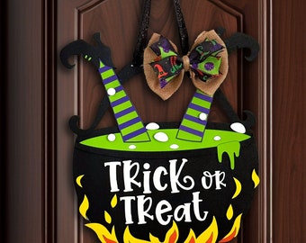 Handmade Witch Cauldron Door Hanger: Halloween Decor