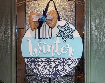 Deurhanger sneeuwvlok 3D: blauw welkomstbord winter