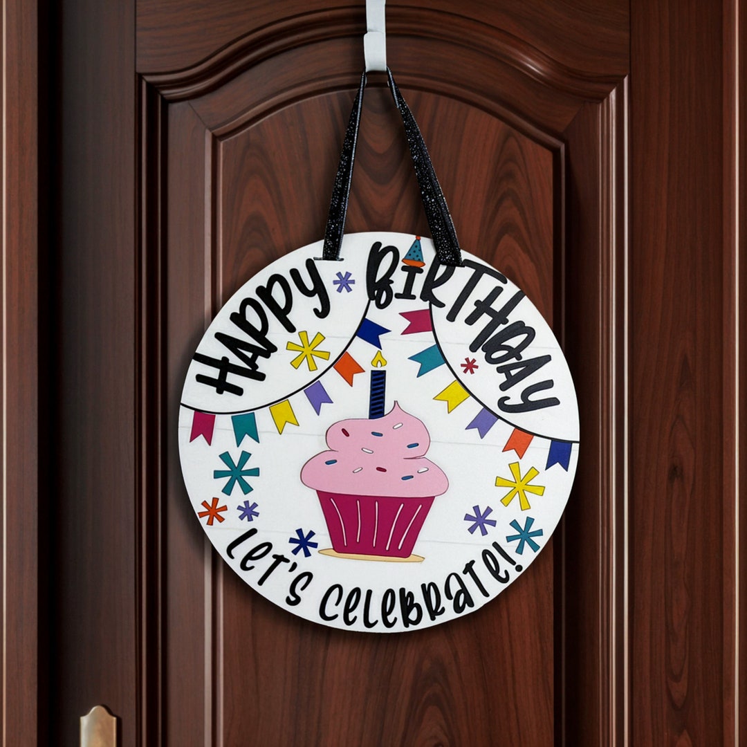 Happy Birthday Door Sign | Handmade Wooden Birthday Party Decoration ...