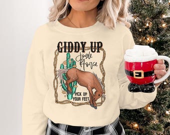 Cowboy Christmas Sweatshirt: Giddy Up Jingle Horse, Country Western