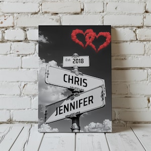 Custom Intersection Street Sign Canvas | Personalized Engagement or Wedding Gift | Couple&#39;s Home Decor | Bridal Shower Keepsake Idea