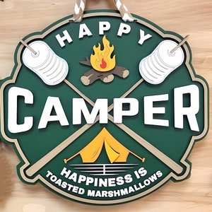Handpainted Happy Camper Wood Sign: Rustic Cabin Decor