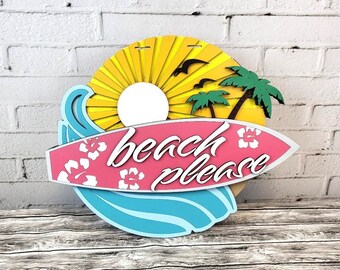 Hand-Painted Surfboard Wooden Sign: Beach House Coastal Decor