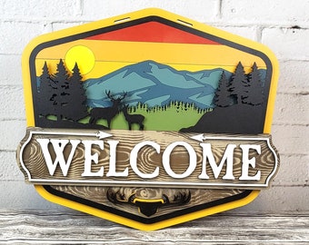 Hunting Deer Mountain Door Hanger Sign