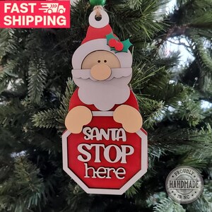 Santa Stop Here Christmas Ornament | Kids Holiday Tree Decoration | First Christmas House Sign Gift | Children&#39;s Holiday Decor