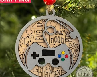 Handmade Gamer Christmas Ornament: Wood Gaming Controller Tree Decoration