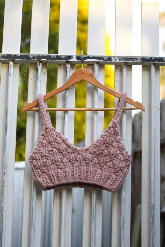 Hand knitted dusty pink 100% merino wool bralette- size small/medium