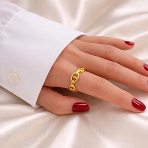 Anello regolabile a maglie marine in acciaio inossidabile 316L placcato oro, anello a catena intrecciata, gioiello impermeabile e resistente all'ossidazione, regalo per donna