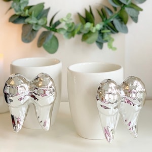 Silver Angel Wings Tea Mug, Coffee Mug, Decorated Mug, Housewarming Gift, Kitchen and Dining, Large Mug, Wings Handle Mugs, Latte Cappuccino