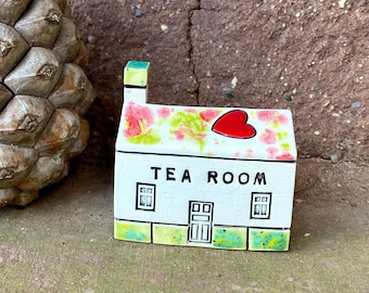 TEA ROOM Tiny Ceramic Houses, Gifts for Friends, Present for her,Handmade Tiny Village Houses, Cute gift