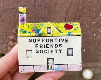 SUPPORTIVE FRIENDS SOCIETY  Charming Handcrafted Ceramic Tiny House - Unique Gift Idea
