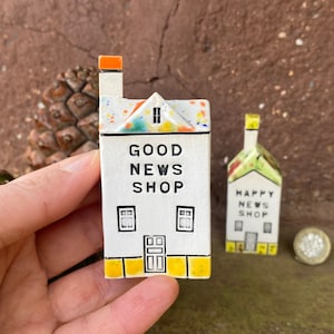 GOOD NEWS SHOP for sharing Ghost Stories Tiny Ceramic Houses, Gifts for Friends, Present for her,Handmade Tiny Village Houses, Cute gift