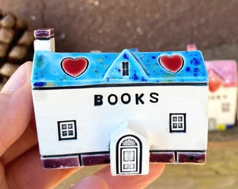 BOOKS Tiny Ceramic Houses, Gifts for Friends, Present for her,Handmade Tiny Village Houses, Cute gift