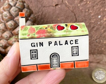 GIN PALACE Tiny Ceramic Houses, Gifts for Friends, Present for her,Handmade Tiny Village Houses, Cute gift