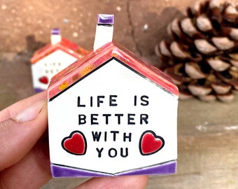 Life Is Better With You, Tiny Ceramic House , Miniature house, British Houses, Cute Pottery Village, Home Decoration Colourful Mini Cottage