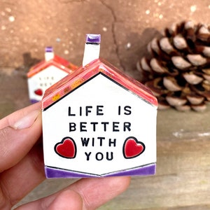 Life Is Better With You, Tiny Ceramic House , Miniature house, British Houses, Cute Pottery Village, Home Decoration Colourful Mini Cottage