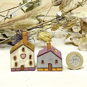 Set of 2 Tiny Ceramic House, Tiny Village, Miniature house, British Houses, Cute Pottery Village, Home Decoration Colourful Mini Cottage