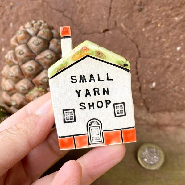 SMALL YARN SHOP Tiny Ceramic Houses, Gifts for Friends, Present for her,Handmade Tiny Village Houses, Cute gift