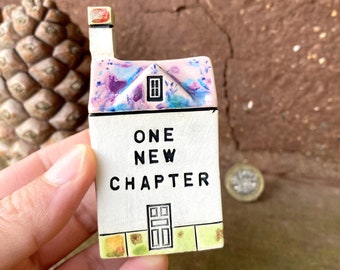 ONE NEW CHAPTER Ceramic Houses, Gifts for Friends, Present for her,Handmade Tiny Village Houses, Cute gift