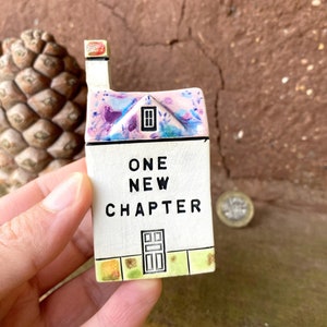 ONE NEW CHAPTER Ceramic Houses, Gifts for Friends, Present for her,Handmade Tiny Village Houses, Cute gift
