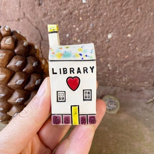 LIBRARY Tiny Ceramic Houses, Gifts for Friends, Present for her,Handmade Tiny Village Houses, Cute gift