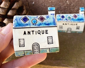 ANTIQUE Tiny Ceramic House , Miniature house, British Houses, Cute Pottery Village, Home Decoration Colourful Mini Cottage